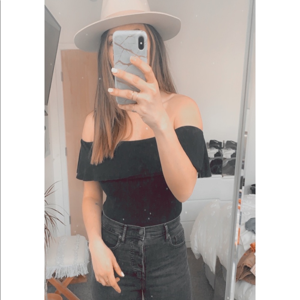 Black off shoulder bodysuit